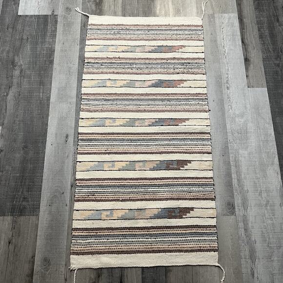 VTG Southwestern Aztec Rug Pastel Striped Geometric Woven Textile Saddle Blanket - Picture 2 of 5